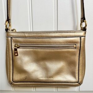 Lauren Ralph Lauren Gold Leather Crossbody Bag. 9” by 7” by 1.5”